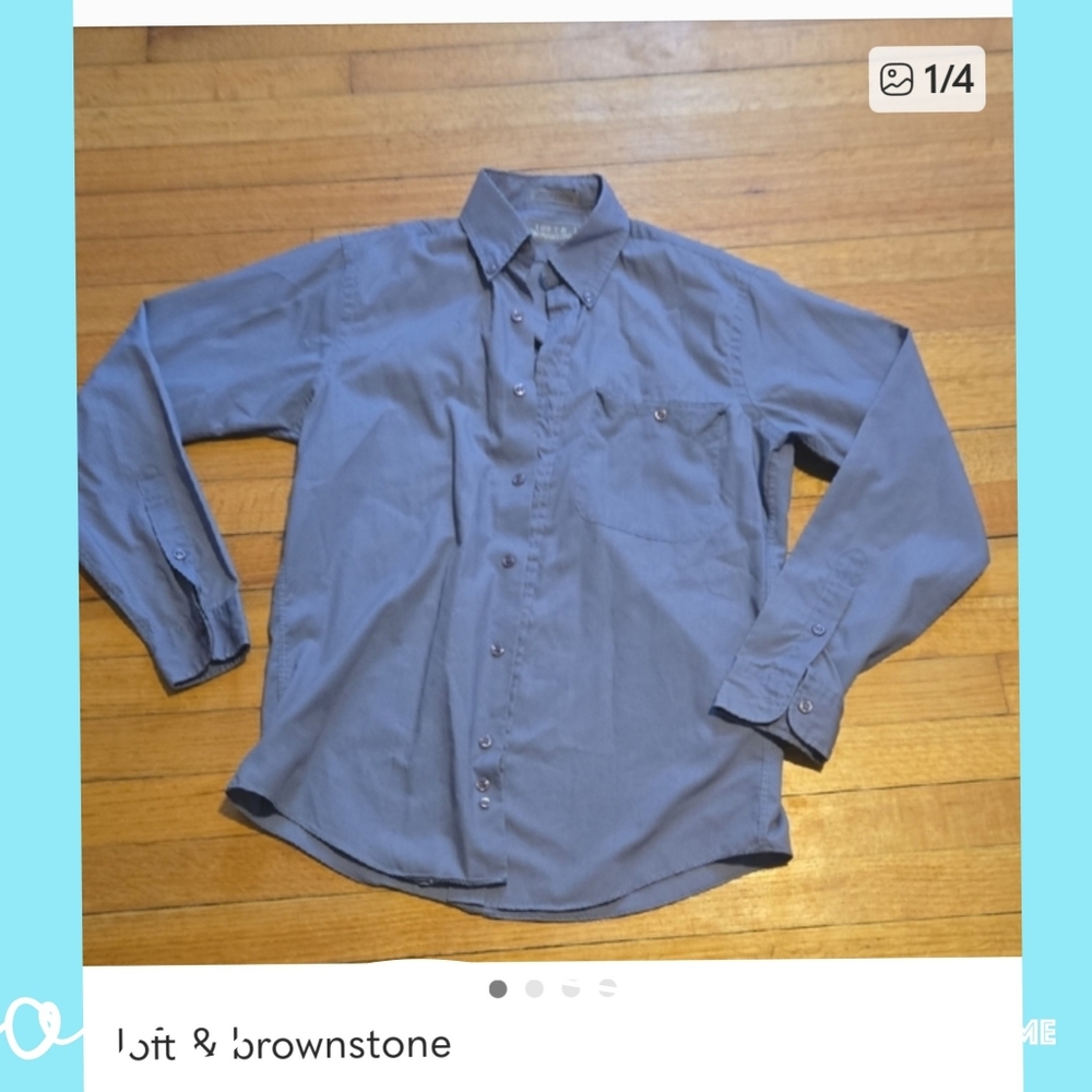 Men's Long-Sleeve Button-Down Dress Shirt in Gray Size Small